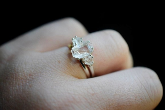 Wedding Set Oxidized or Bright Silver Ring Raw Stone Engagement Rings - Picture 4 of 10